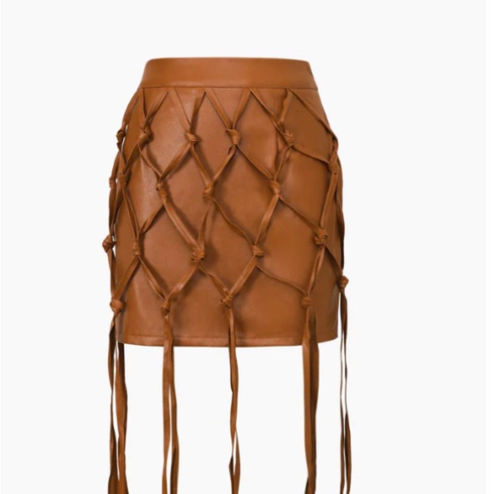 MICAS faux leather fringe mini skirt